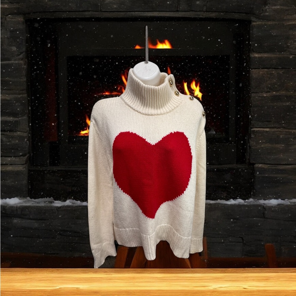 Kate Spade Cream Knit heart Sweater size large